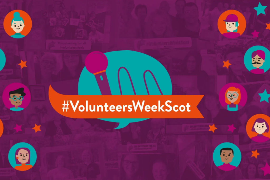 A graphic with the text #VolunteersWeekScot in the centre.