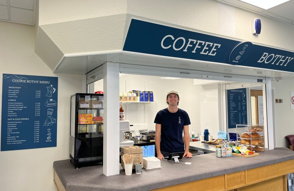 Barista George is ready to serve up scran at Coorie's Lauriston Building kiosk (November)